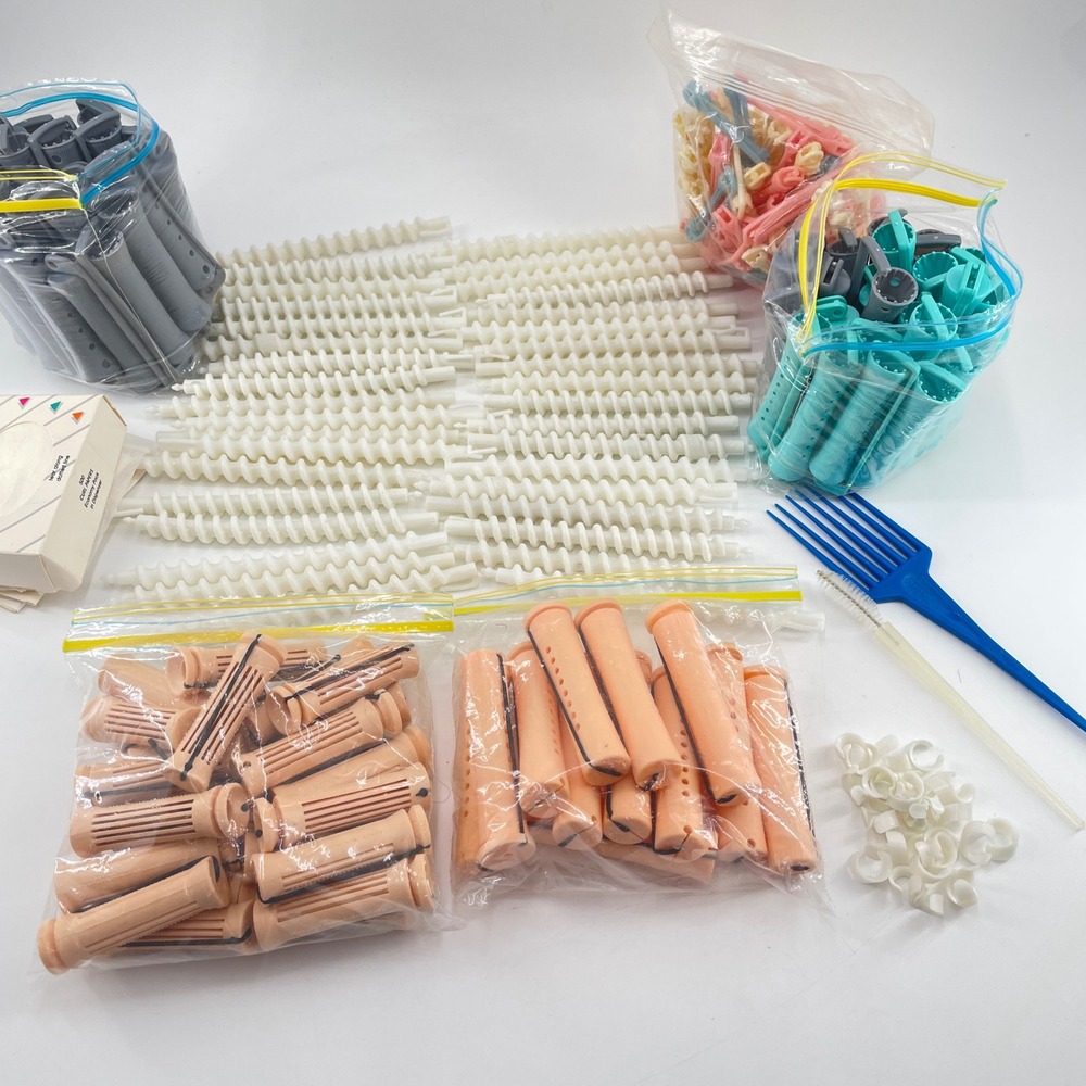Vintage Hair Perm Rod Lot Spiral Rollers End Papers Goody Pick Multi Sizes